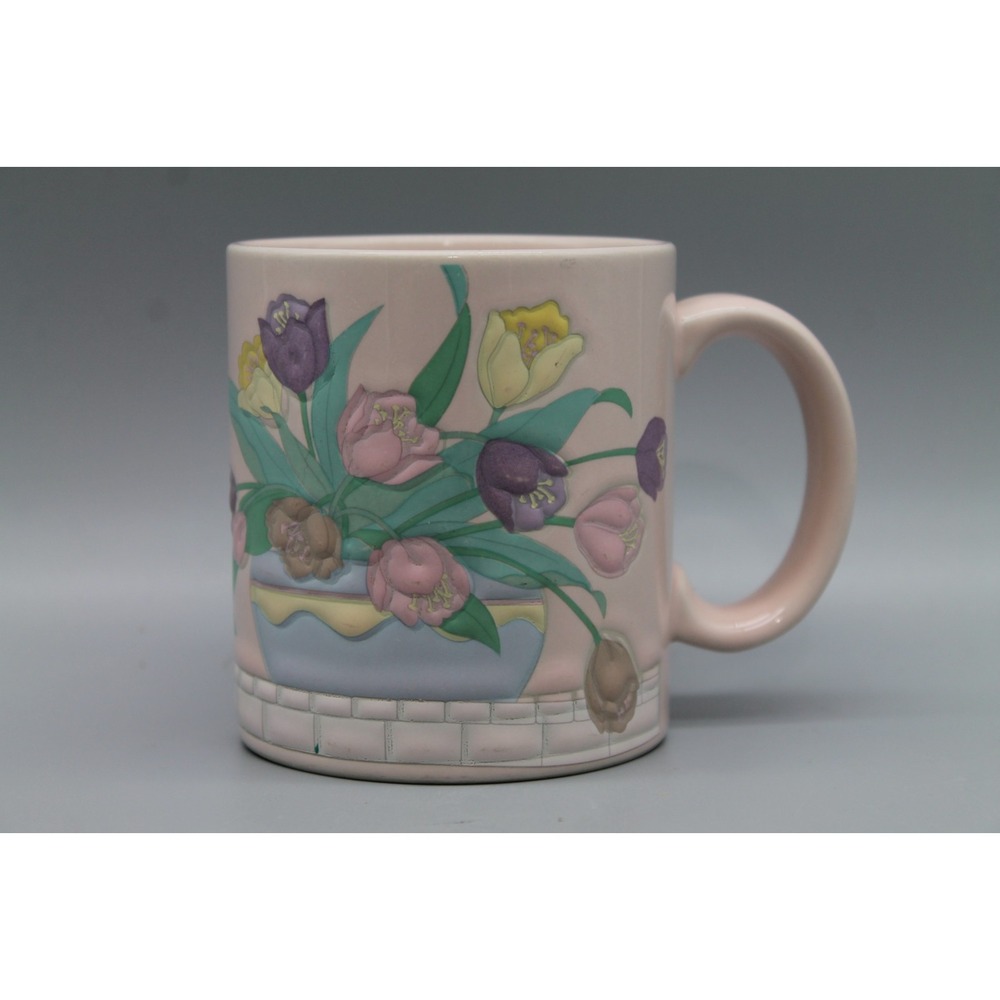 Vintage Otagiri Curtis-Swann Embossed Tulip Mug Pink Japan Spring Floral Cottage